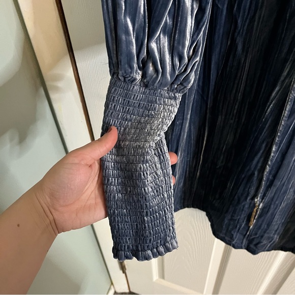 Anthropologie Crushed Velvet Velour Long Smocked Sleeve Smocked Dress - Picture 3 of 9